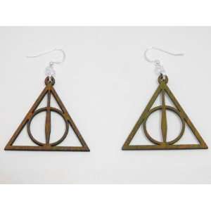   Tangerine Harry Potter Deathly Hallows Wooden Earrings GTJ Jewelry