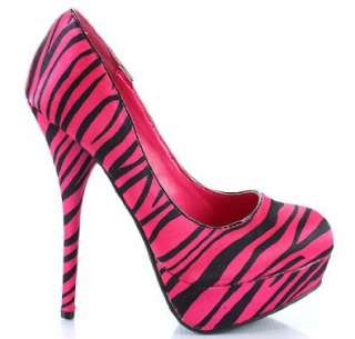  Liliana Riley Pink Zebra Stiletto Platform Pump Shoes