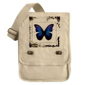   Messenger Field Bag Khaki Blue Butterfly Still Life 