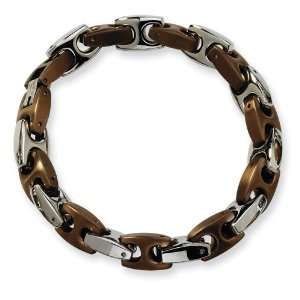  Stainless Steel Chocolate Fancy Bracelet 8.25in: Jewelry
