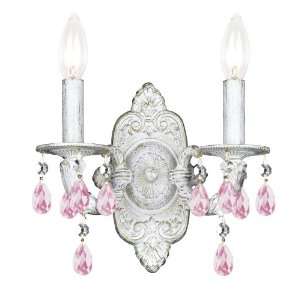   Wall Sconce with Rose Colored Hand Polished Crystals: Home Improvement