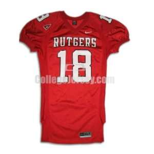  Red No. 18 Game Used Rutgers Nike Football Jersey: Sports 