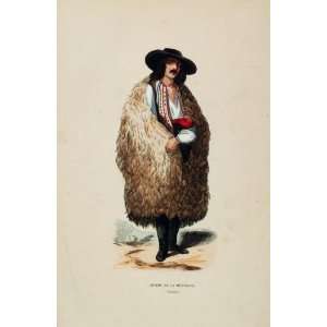   Costume Romania Man Fur Coat RARE   Hand Colored Print