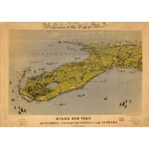  c1861 Birds eye map of Florida, Georgia & Alabama