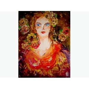 Original Impressionist Style Modern Flower Girl Oil Painting on Framed 