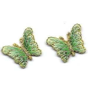   Butterfly Green w/Gold Iron On Applique 2 Butterflies 