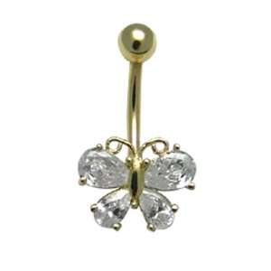    14k Yellow Gold Butterfly CZ Belly Button Navel Ring Jewelry