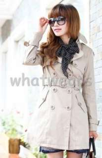 Womens Slim Double Breasted Long Trench Coat Khaki W26  