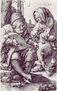 Detail from The Musicians, engraved by Lucas van Leyden, 1524.