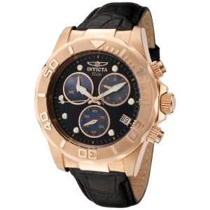 Invicta Mens 1723 Pro Diver Elite Chronograph Black Leather Watch 