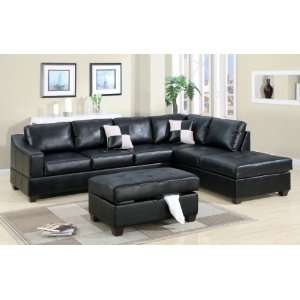  Modern Reversible Sectional Sofa Set With Cocktail Ottoman In Black 
