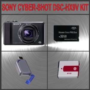 Cyber shot DSC HX9V Digital Camera (Black) + Huge Accessories Package 