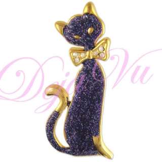 NEW CUTE CRYSTAL BLACK CAT PIN BROOCH MADE WITH SWAROVSKI ELEMENTS 