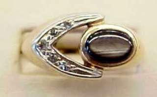 Cats Eye w/ 0.15ctw Diamonds 14KT Solid Gold Ring ~ 8  