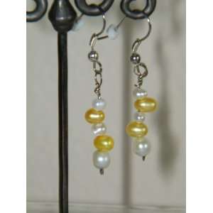    Yellow White Freshwater Pearl Dangle Earrings 4264 