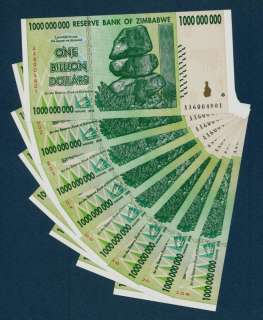 BILLION ZIMBABWE DOLLARS x 8 BANK NOTES ☼ AA/UNC  