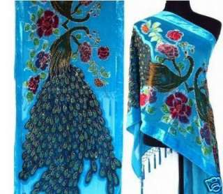 NEW Chinese Womens Silk Velvet Beads Embroider Shawl/Scarf Wrap 
