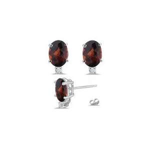  0.06 Ct Diamond & 11.04 Ct Garnet Stud Earrings in 