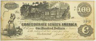 1862 $100 Confederate Note CSA # # One Hundred # # T 39 Cr 290 96 