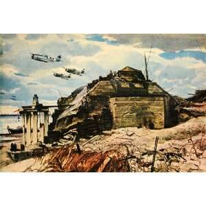 1945 Print Painting WWII France Saint Lo Invasion of Normandy Omaha 