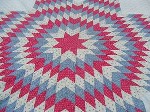   Handcrafted Quilt Red White Blue 102 1/2 x 103 BEAUTIFUL  