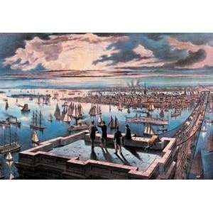    Vintage Art New York Harbor at Sunset   04964 2