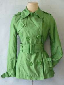 ZARA BASIC~Anthropologie~Bright Green Flirty Military Belted Pea Coat 
