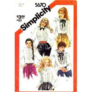  Simplicity 5670 Sewing Pattern Tuxedo Blouses Size 10 