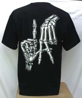 Peace Sign Skeleton Hippie Rock Black T Shirt, L, T115  