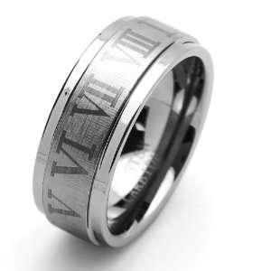  9MM Comfort Fit Tungsten Carbide Wedding Band Roman Number 