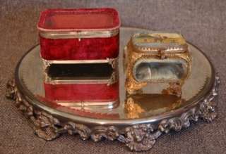 VICTORIAN ERA CRUSHED BURGUNDY VELVET JEWELRY CASKET  