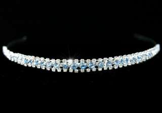Row Blue Crystal Bridal Wedding Headband Tiara T1205  