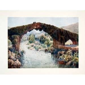 1906 Color Print Cangas Onis Bridge Roman Asturias Spain River Sella 