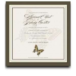  135 Square Wedding Invitations   Butterfly Taupe Pewter In 