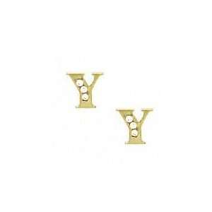  14k Yellow 1.5 mm Round CZ Initial Y Post Earrings 