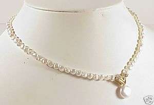 Freshwater Pearl Necklace 14K Gold Diamonds 17 1/2  