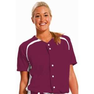 Custom A4 Womens Full Button Power Mesh Softball Jerseys MAROON/WHITE 