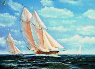 SAILING SHIPS ON HIGH SEAS 36x48 OIL PAINTING READY TO BE HUNG