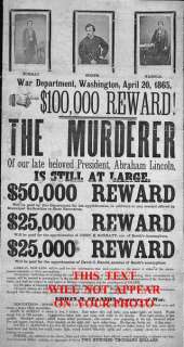 REWARD POSTER FOR THE CAPTURE OF JOHN WILKES BOOTH 1865  