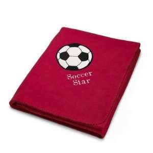  Personalized Soccerball Design On Red Fleece Blanket Gift 