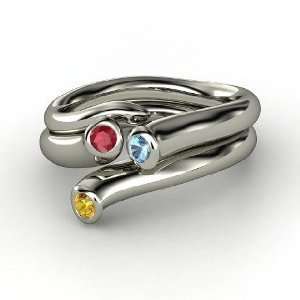   , Round Blue Topaz Sterling Silver Ring with Ruby & Citrine Jewelry