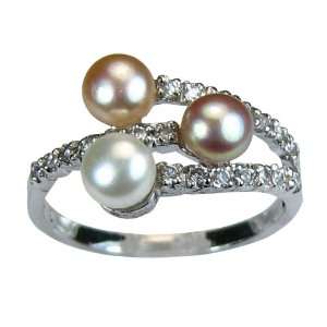  Sincerity Cross Tri Color Cultured Pearl Cubic Zirconia 