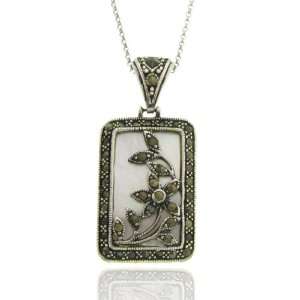   Marcasite Antique Design Square Mother of Pearl Pendant Jewelry