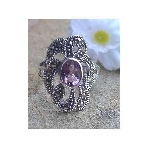  Sterling Silver Marcasite Amethyst Ring size 8: Jewelry