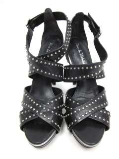 NEW POUR LA VICTOIRE Black Leather Studded Heels Sz 10  