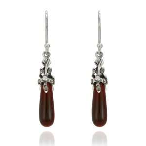    Sterling Silver Marcasite and Glass Teardrop Earrings: Jewelry