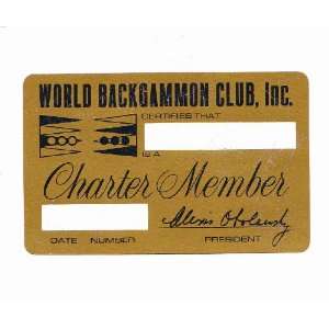  1970 CHARTER MEMBERSHIP Card World Backgammon Club 
