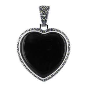   Onyx with Marcasite Accented 40mm x 39mm Heart Dangle Pendant Jewelry