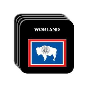 US State Flag   WORLAND, Wyoming (WY) Set of 4 Mini Mousepad Coasters