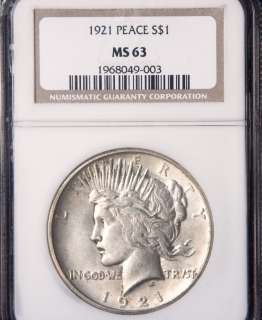   NGC CERTIFIED 1921 FIRST YEAR HIGH RELIEF SILVER PEACE $ [224]  